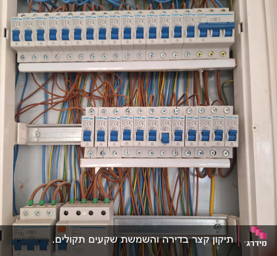 לוח חשמל עם מפסקים וחוטים צבעוניים